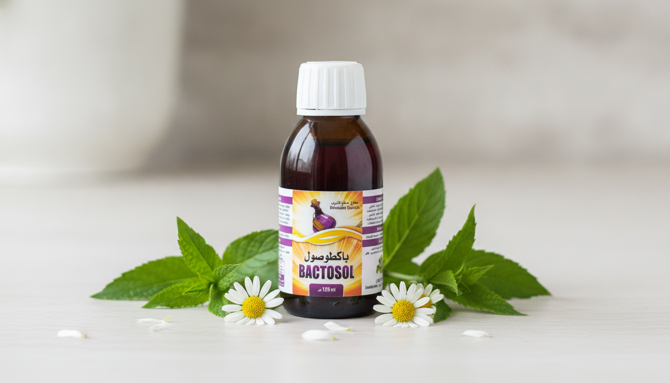 Flacon de bactosol élixir naturel 125ml entouré de plantes naturelles