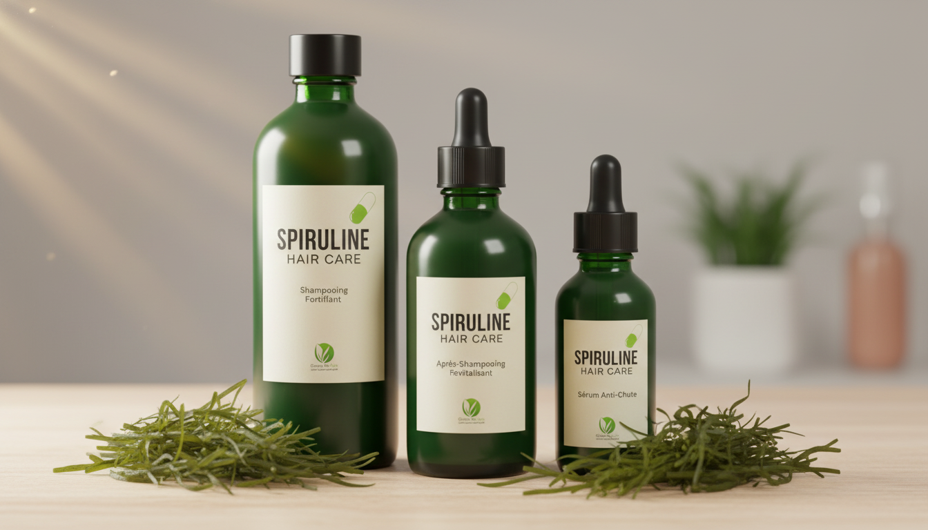 Soins capillaires naturels à base d'algues spiruline pour renforcer les cheveux