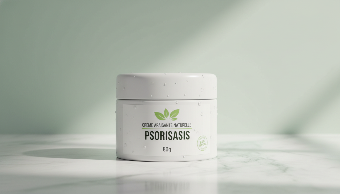 Crème apaisante peau sensible dans un pot élégant sur fond naturel