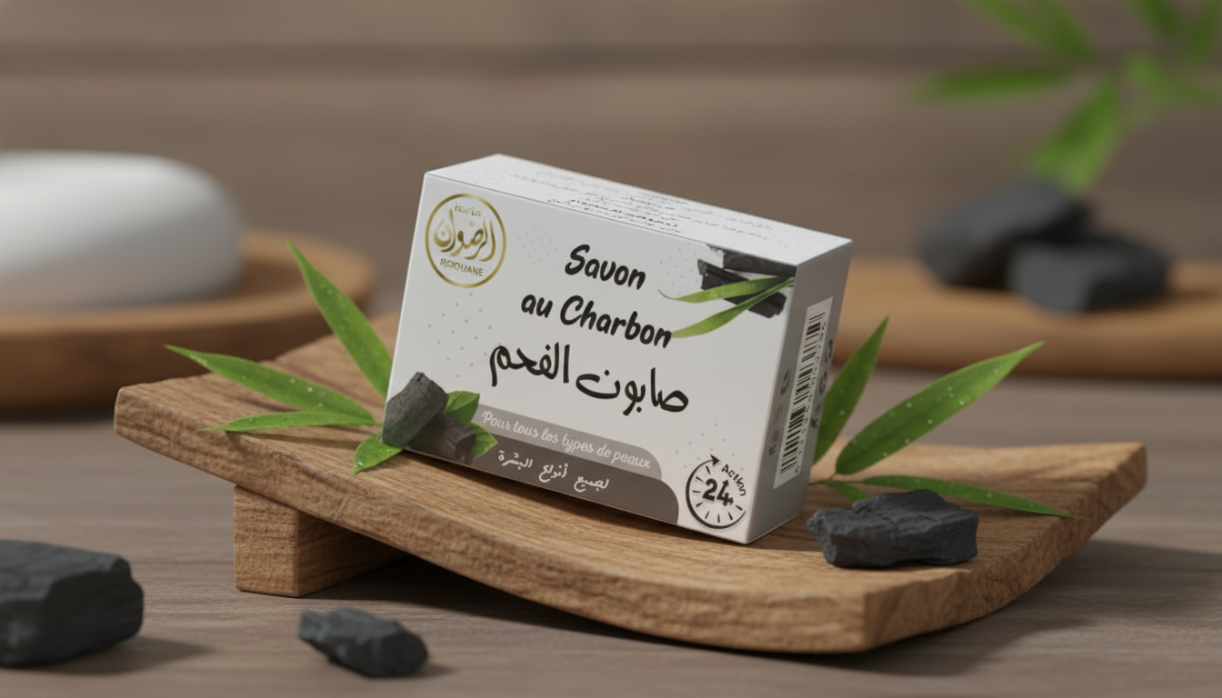 Savon au charbon visage artisanal dans un décor naturel et élégant