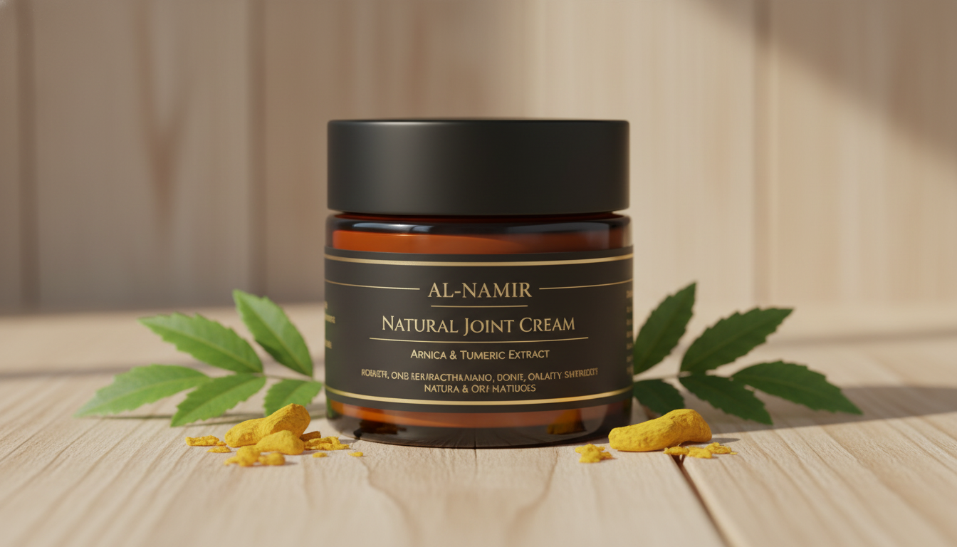 Crème articulations naturelle en pot élégant avec ingrédients naturels autour