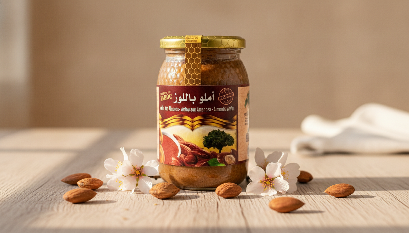 Pot d'Amlou aux amandes 500g avec amandes naturelles et décor élégant