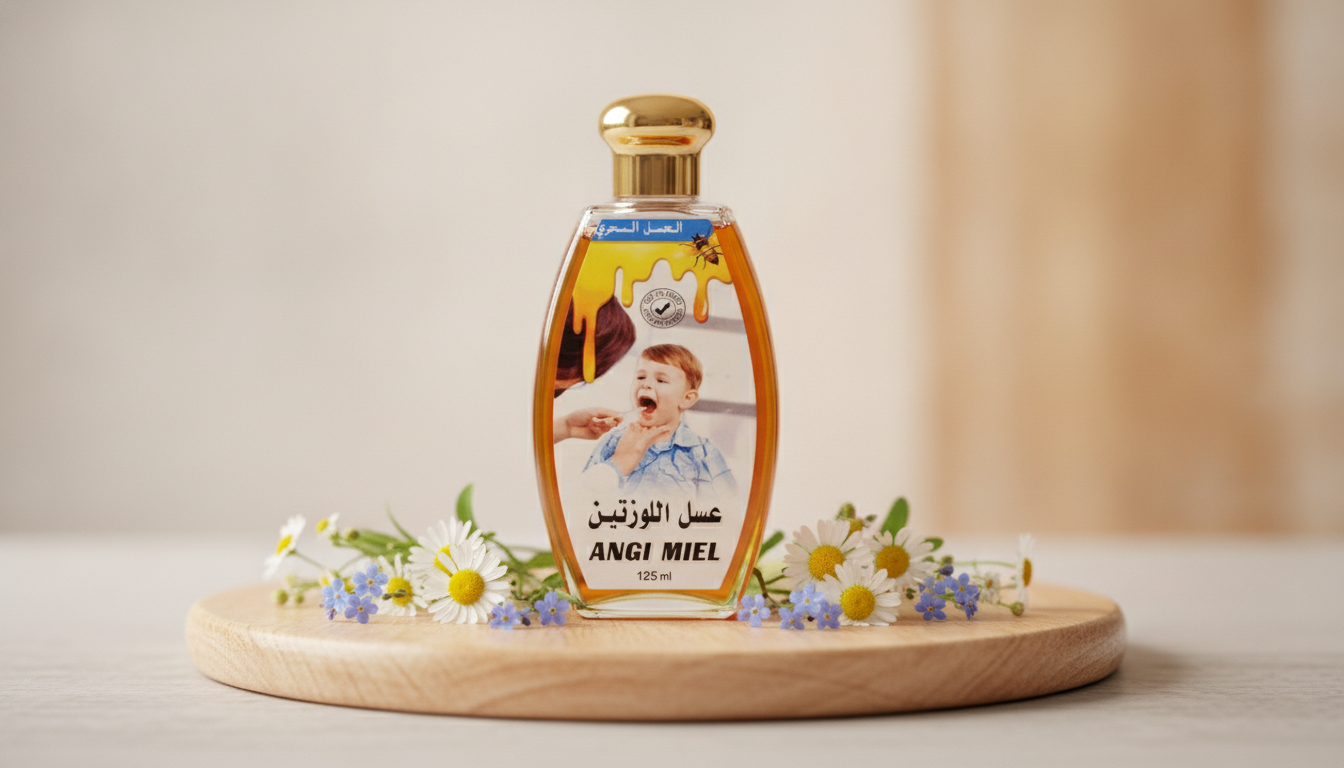 Flacon de miel Angi Honey 125ml naturel dans un cadre élégant et doux