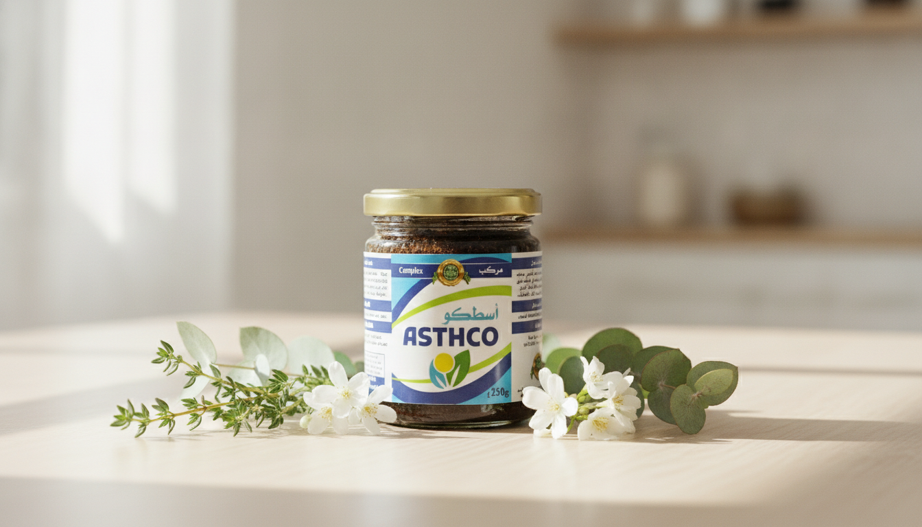 Pot d'Asthco Pâte Complexe Respiration 250g avec éléments botaniques naturels autour