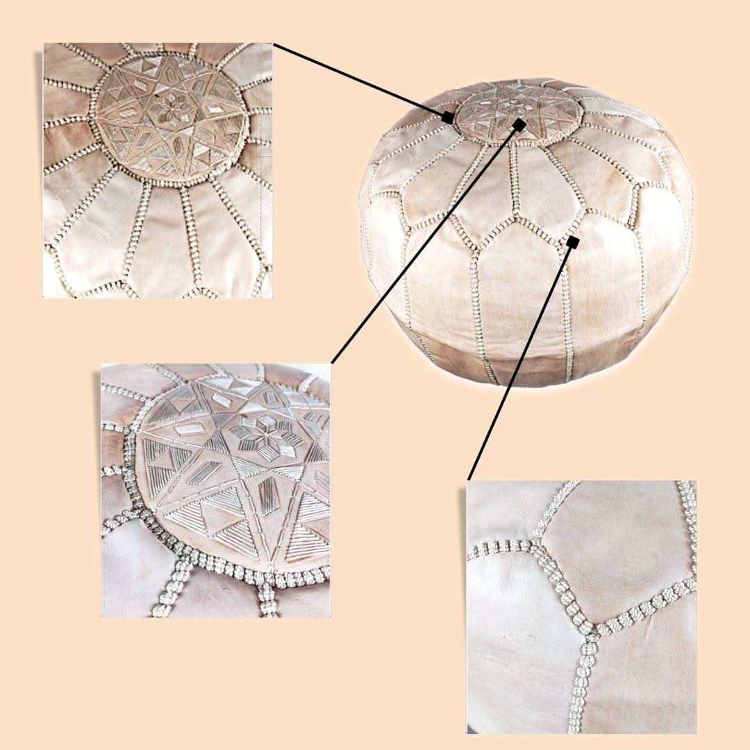 Pouf marocain en cuir avec coutures blanches , Cadeaux maison et Cadeaux de mariage - nilabeautys.com