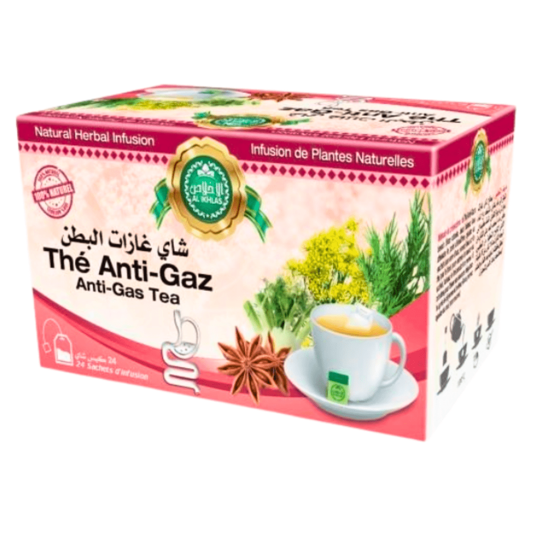THÉ ANTI-GAZ - ÉLIMINE LES GAZ, UTILE POUR LES DOULEURS D'ESTOMAC ET LES INTESTINS, 24 SACHETS - PACK DE 6, 12, 24-herbe-ikhlass-Rostiy